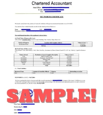 Net Worth Certificate Sample