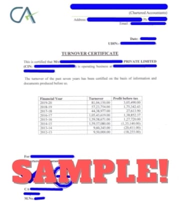 turnover certificate sample